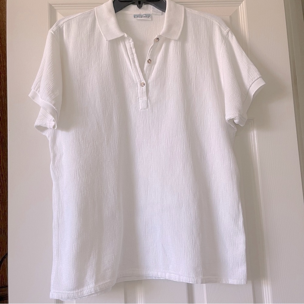 Charter Club White Textured Polo Blouse
